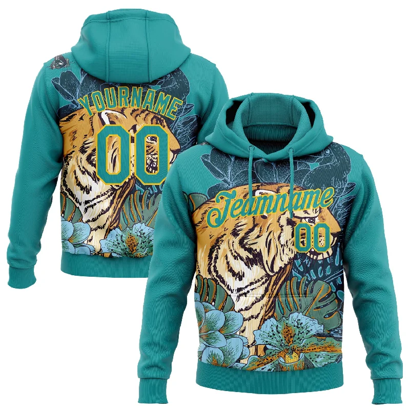 Custom Stitched Teal Yellow 3D Pattern Design Tiger And Flower Sports Pullover Sweatshirt Hoodie Earthy Men's Sustainable Custom Stitched Teal Yellow 3D Pattern Design Tiger And Flower Sports Pullover Sweatshirt Hoodie Earthy Men's Sustainable