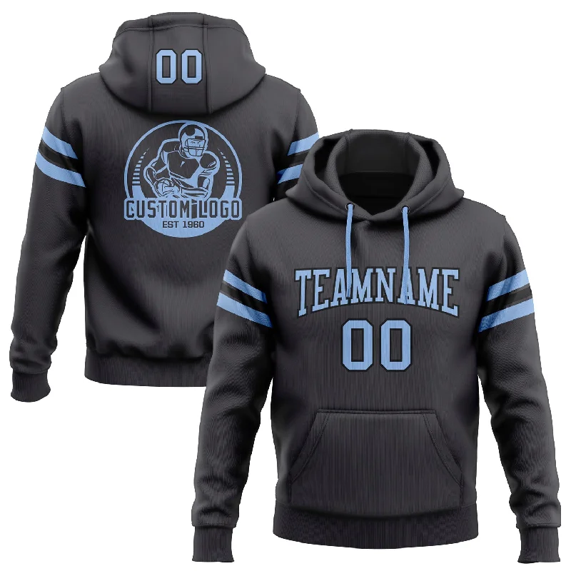 Custom Stitched Steel Gray Light Blue-Black Football Pullover Sweatshirt Hoodie Confident Men's High Custom Stitched Steel Gray Light Blue-Black Football Pullover Sweatshirt Hoodie Confident Men's High