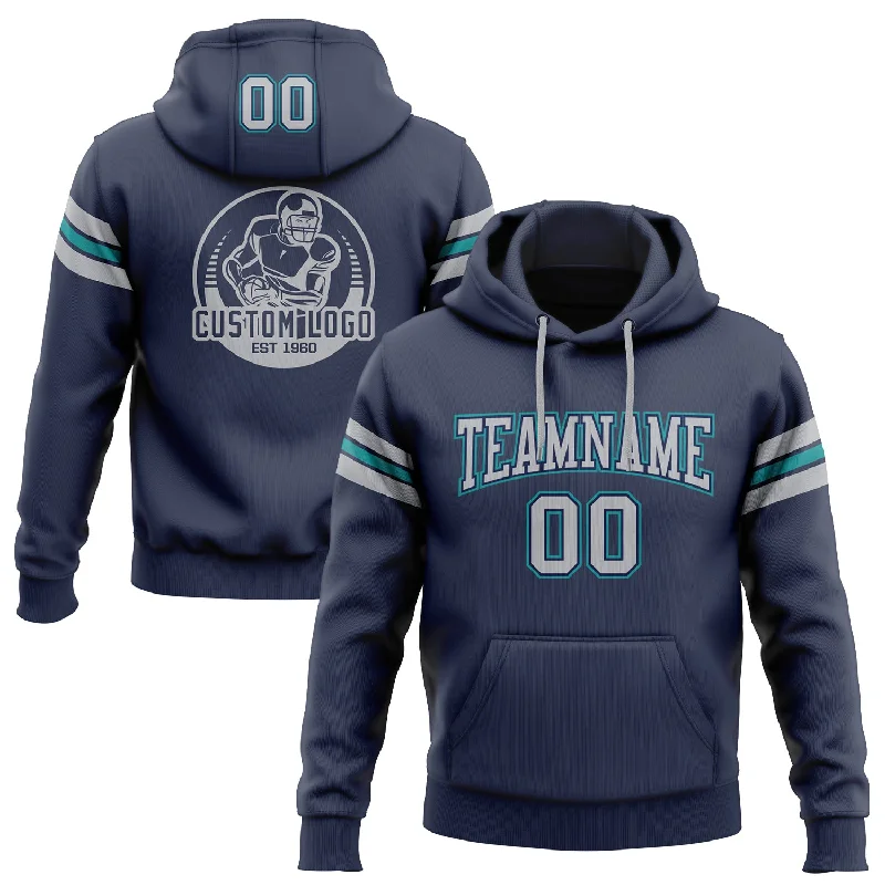 Custom Stitched Navy Gray-Teal Football Pullover Sweatshirt Hoodie Modern Men's Geometric Custom Stitched Navy Gray-Teal Football Pullover Sweatshirt Hoodie Modern Men's Geometric