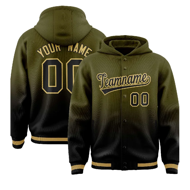 Custom Olive Black Varsity Full-Snap Letterman Gradient Jacket Hoodie Lumberjack