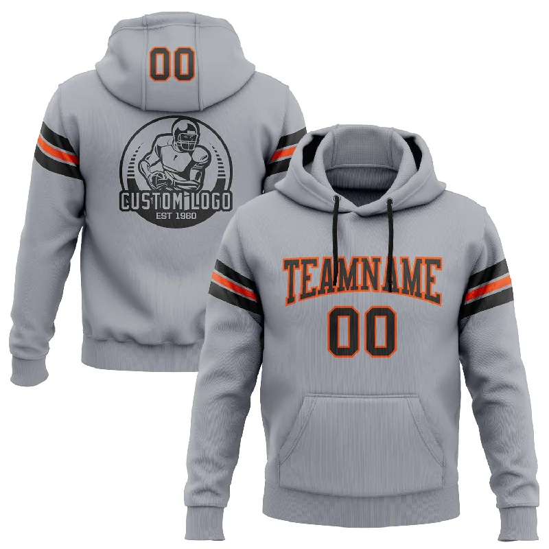 Custom Stitched Gray Black-Orange Football Pullover Sweatshirt Hoodie Laid