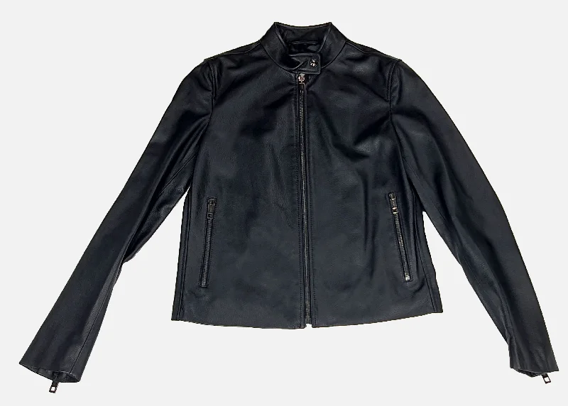 Bally 6230542 Black Lamb Leather Bomber Jacket Preppy Men's College
