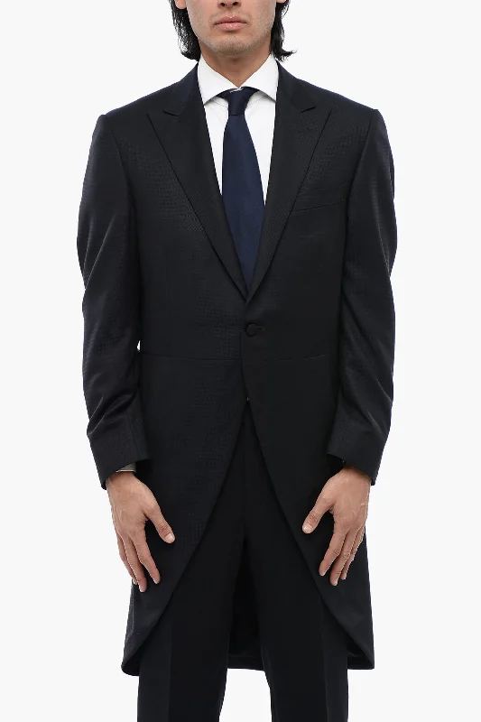 Corneliani Virgin Wool And Silk Tail-Coat With Peak Lapel Elegant Men's Formal 