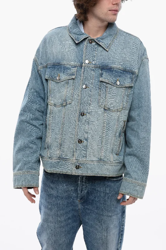 Balmain Denim Unstitched Jacket With Back Logo Bohemian Men's Free
