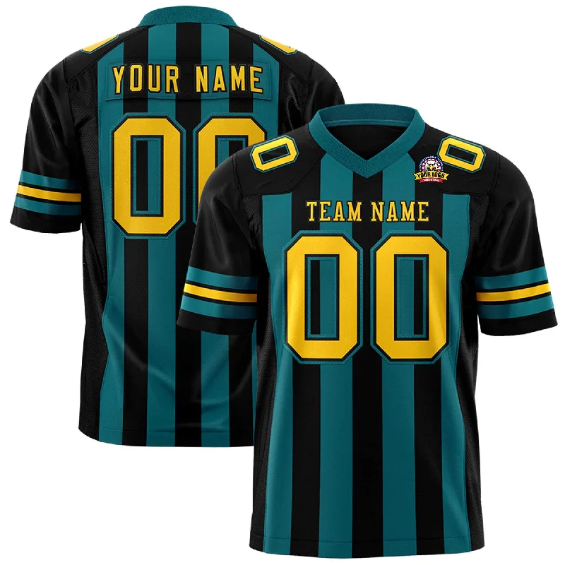 Custom Black Aqua Personalized Thick Stripe Design Authentic Football Jersey Edgy Men's Punk Custom Black Aqua Personalized Thick Stripe Design Authentic Football Jersey Edgy Men's Punk
