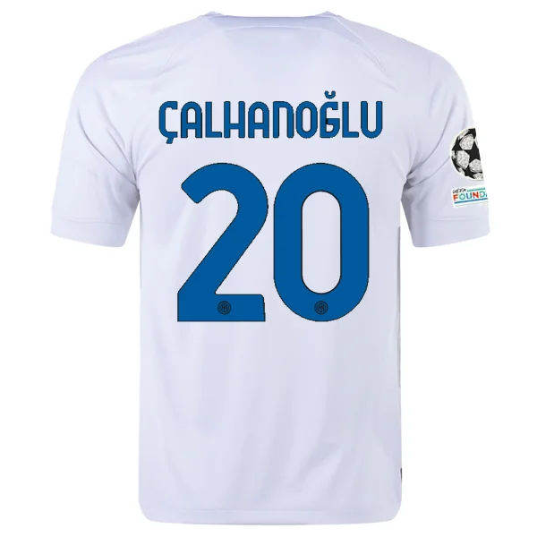 Nike Inter Milan Hakan Çalhanoğlu Away Jersey w/ Champions League + Copa Italia Patches 23/24 (White/Lyon Blue) Refined Men's Velvet Nike Inter Milan Hakan Çalhanoğlu Away Jersey w/ Champions League + Copa Italia Patches 23/24 (White/Lyon Blue) Refined Men's Velvet
