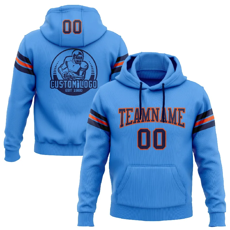 Custom Stitched Powder Blue Navy-Orange Football Pullover Sweatshirt Hoodie Refined Men's European Custom Stitched Powder Blue Navy-Orange Football Pullover Sweatshirt Hoodie Refined Men's European