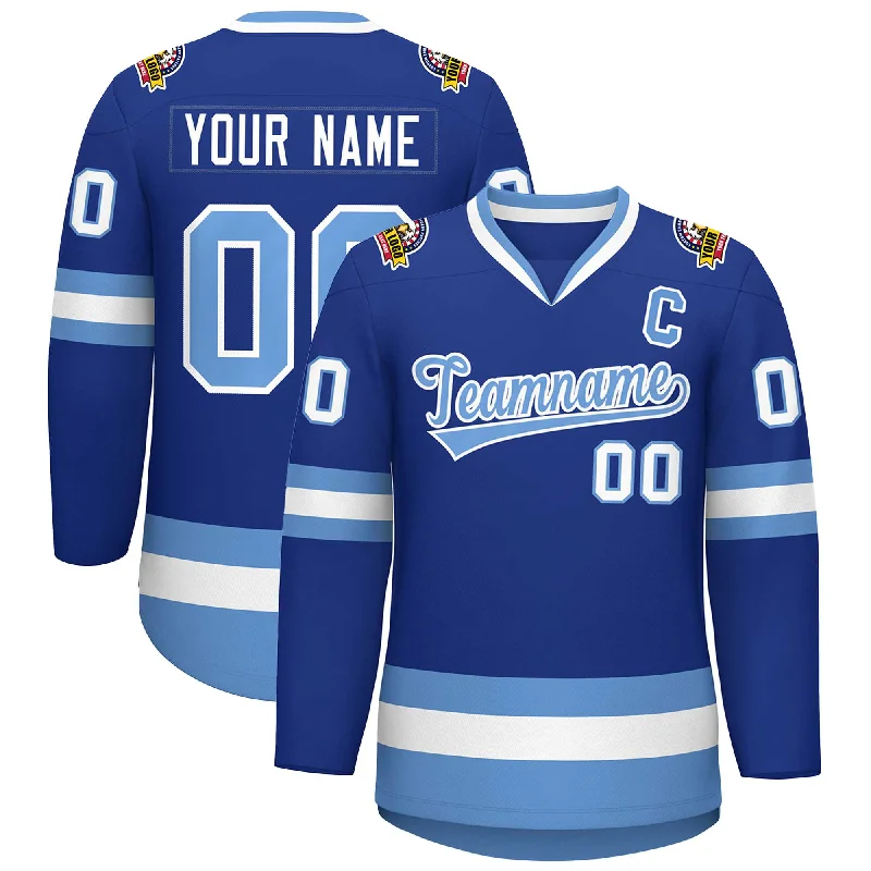 Custom Royal Light Blue-White Classic Style Hockey Jersey Youthful Men's Anime