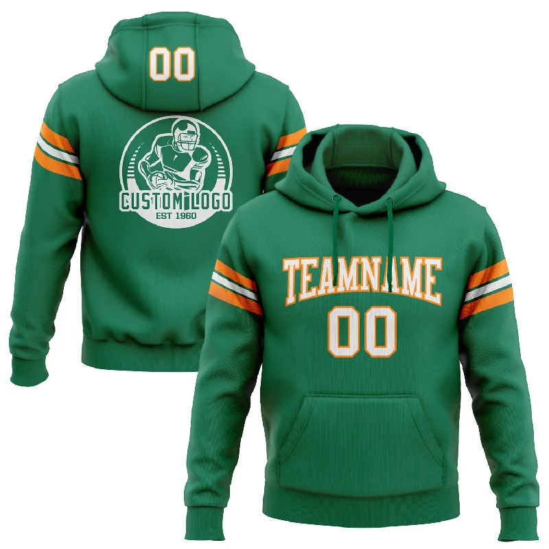 Custom Stitched Kelly Green White-Bay Orange Football Pullover Sweatshirt Hoodie Refined Men's Hand