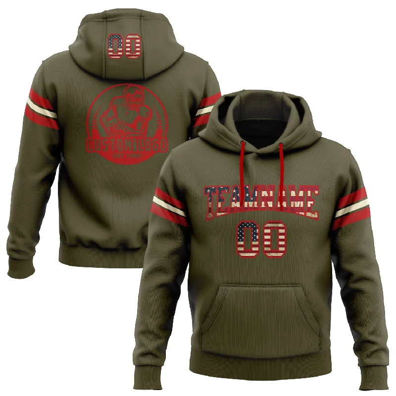 Custom Stitched Olive Vintage USA Flag Red-Cream Football Pullover Sweatshirt Salute To Service Hoodie Casual Men's Short Custom Stitched Olive Vintage USA Flag Red-Cream Football Pullover Sweatshirt Salute To Service Hoodie Casual Men's Short