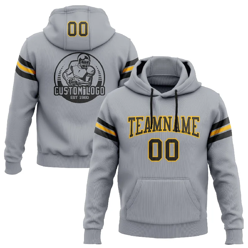 Custom Stitched Gray Black-Gold Football Pullover Sweatshirt Hoodie Sophisticated Men's French Custom Stitched Gray Black-Gold Football Pullover Sweatshirt Hoodie Sophisticated Men's French