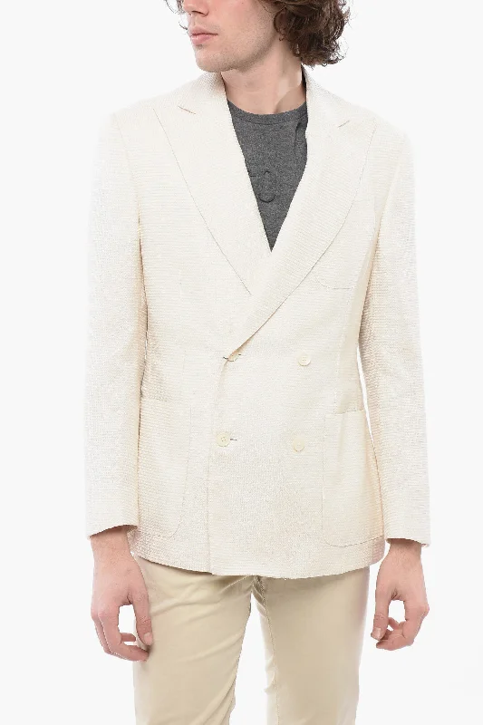 Corneliani Double-Breasted Academy Soft Jacquard Cotton Blend Blazer Masculine Men's Corneliani Double-Breasted Academy Soft Jacquard Cotton Blend Blazer Masculine Men's