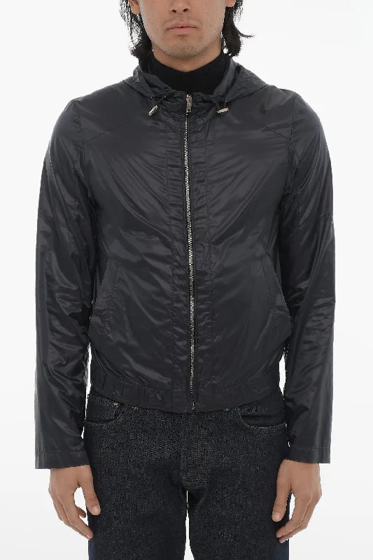 Corneliani Id Nylon Hooded Windbreaker With Front Zip Minimalist Men's Casual 