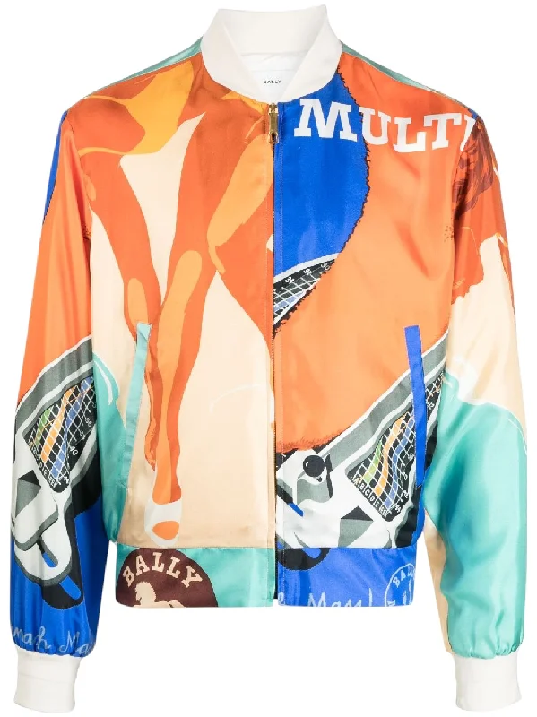 Bally 6304133 Men's Multicolor Silk Graphic-Print Bomber Jacket Dynamic Men's Glow
