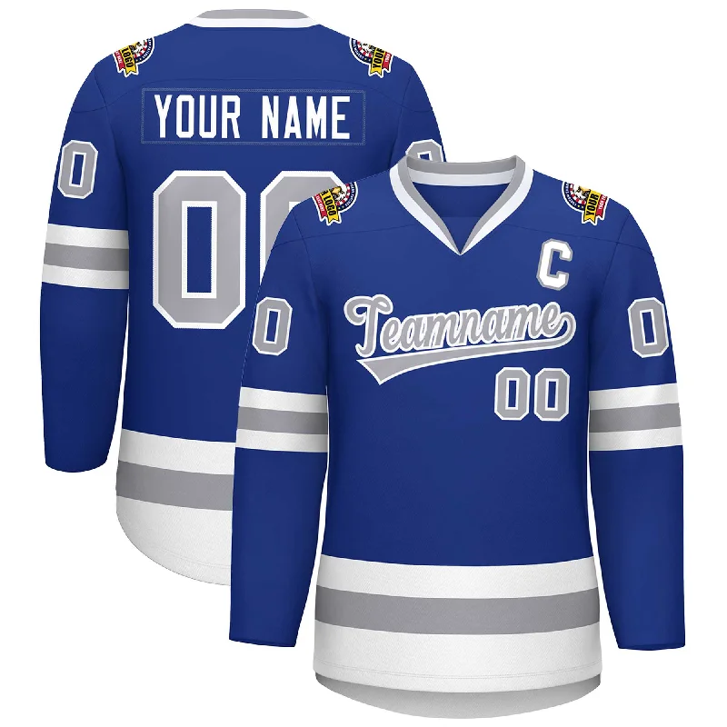 Custom Royal Gray-White Classic Style Hockey Jersey Business
