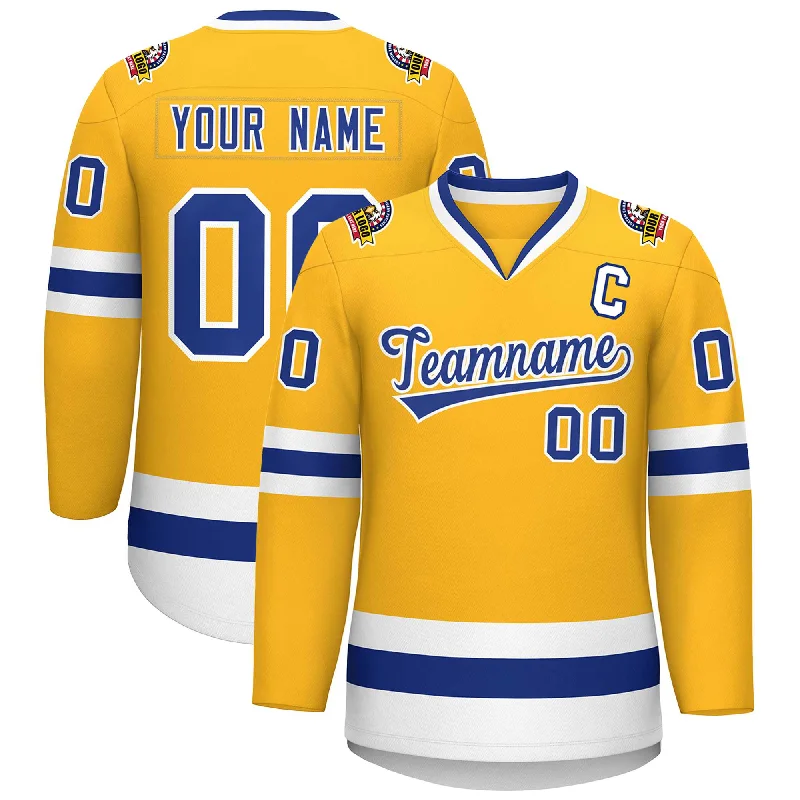 Custom Gold Royal-White Classic Style Hockey Jersey Trendy Men's Oversized