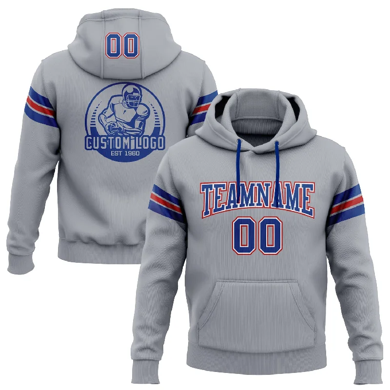 Custom Stitched Gray Royal-Red Football Pullover Sweatshirt Hoodie Athletic Men's High Custom Stitched Gray Royal-Red Football Pullover Sweatshirt Hoodie Athletic Men's High