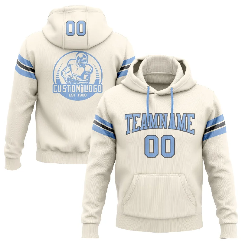 Custom Stitched Cream Light Blue-Steel Gray Football Pullover Sweatshirt Hoodie Vacation Custom Stitched Cream Light Blue-Steel Gray Football Pullover Sweatshirt Hoodie Vacation