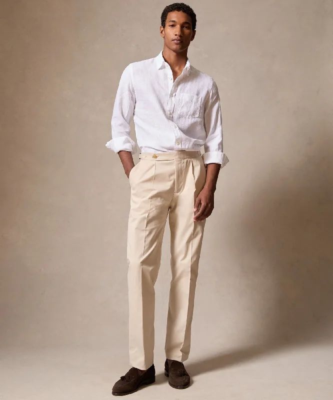 Italian Cotton Side Tab Trouser in Stone Casual Men's Loose