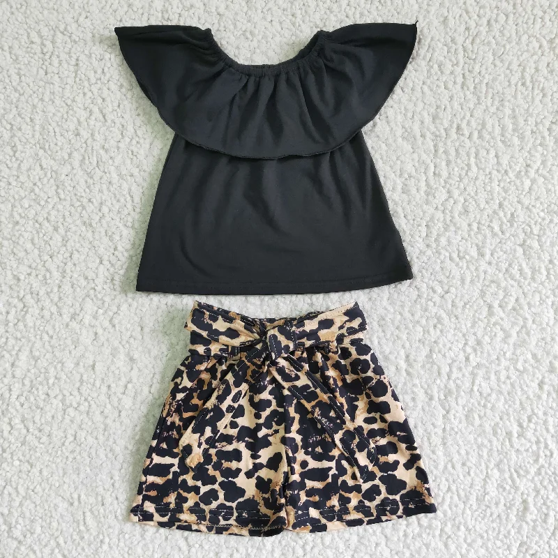 Clearance GSSO0082 Girl's black one-line shoulder suit with leopard print shorts Elegant Men's Cashmere Clearance GSSO0082 Girl's black one-line shoulder suit with leopard print shorts Elegant Men's Cashmere
