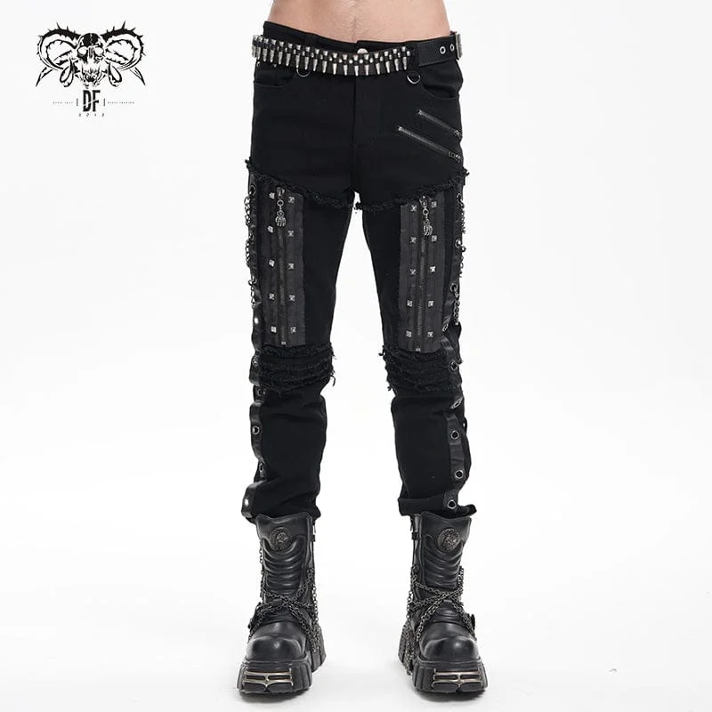Men's Gothic Eyelets Chains Studs Trousers Modern Men's Geometric