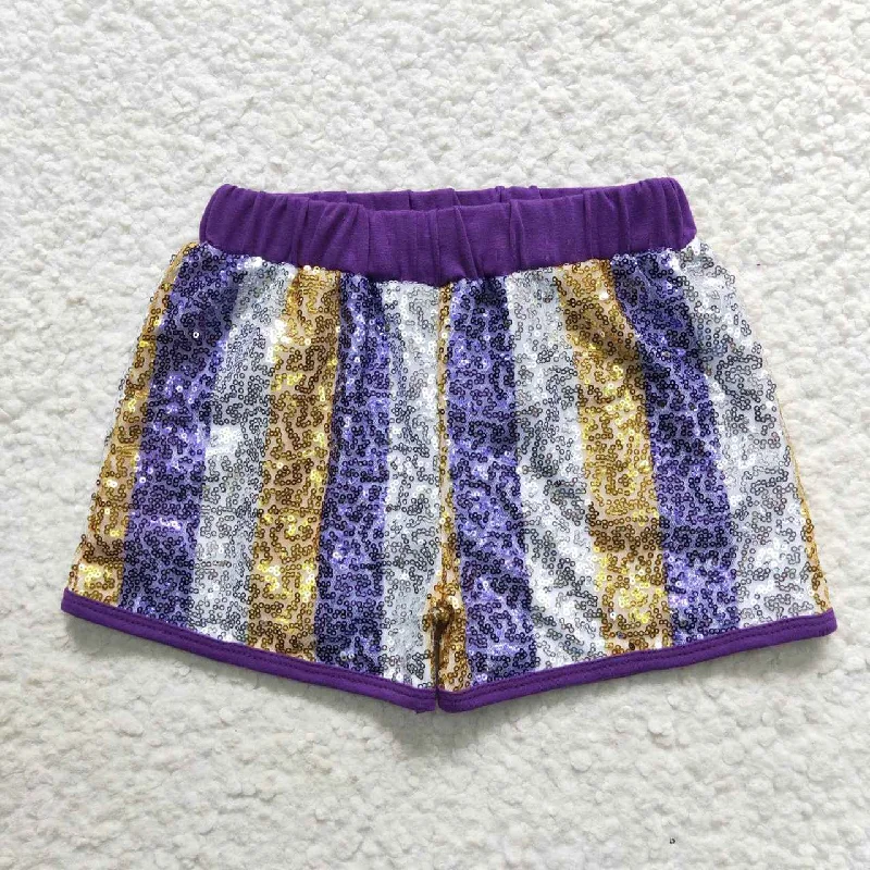 SS0115 Purple Stripes Sequin Kids Shorts Pants Masculine Men's Thick