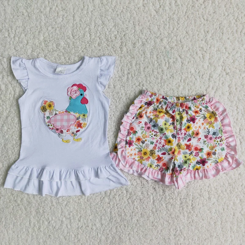Clearance A16-10 Embroidered chicken white blouse floral shorts British Gentleman Style Clearance A16-10 Embroidered chicken white blouse floral shorts British Gentleman Style