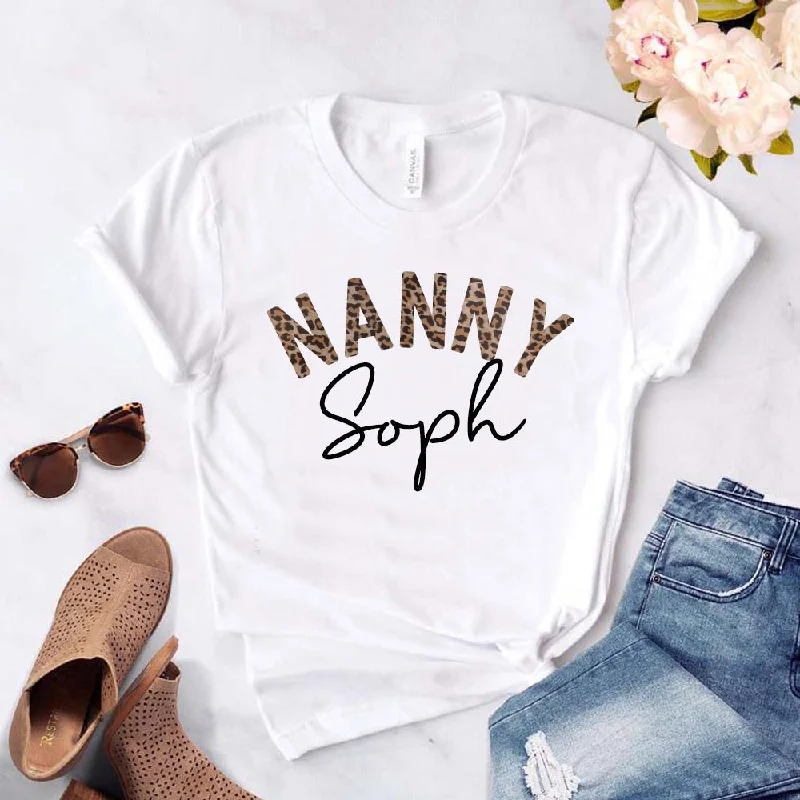 Nanny Leopard Personalised Name T-Shirt Sophisticated Men's French
