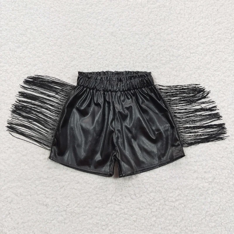 SS0094 Black Tassel leather pants Girls Shorts Youthful Men's Pop