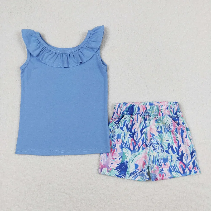 GSSO0812 Blue Ruffled Vest top colored shorts set boutique girls clothing sets summer outfit RTS 202501 Dynamic Men's Moto GSSO0812 Blue Ruffled Vest top colored shorts set boutique girls clothing sets summer outfit RTS 202501 Dynamic Men's Moto