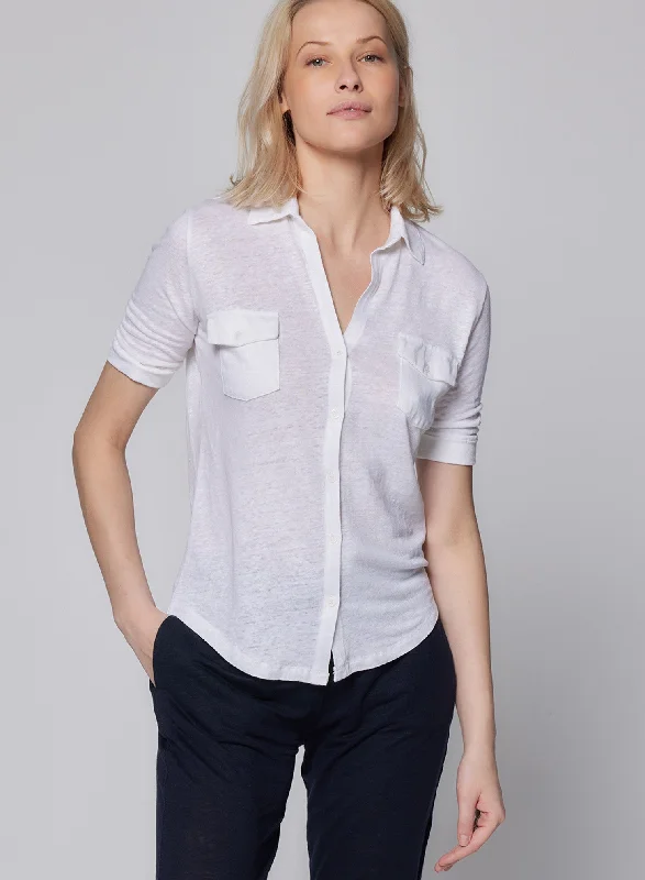 Stretch Linen 3/4 Sleeve Pocket Shirt Casual Men's Japanese 