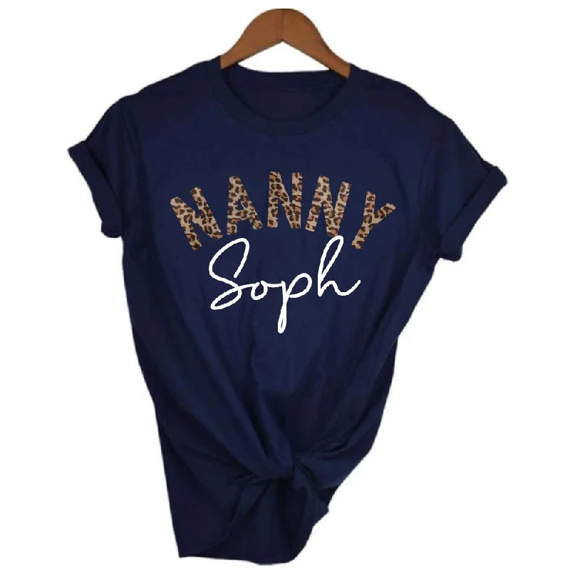 Nanny Leopard Personalised Name T-Shirt Minimalist Men's Casual 