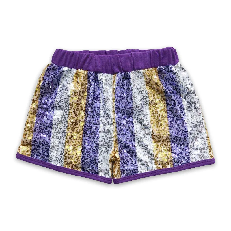 Purple gold white stripe sequin girls Halloween shorts Youthful Men's Anime