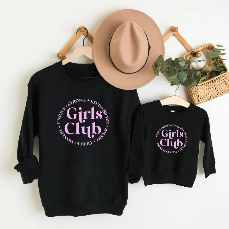 Girls Club Circle Matching Black Sweatshirts Monochromatic All