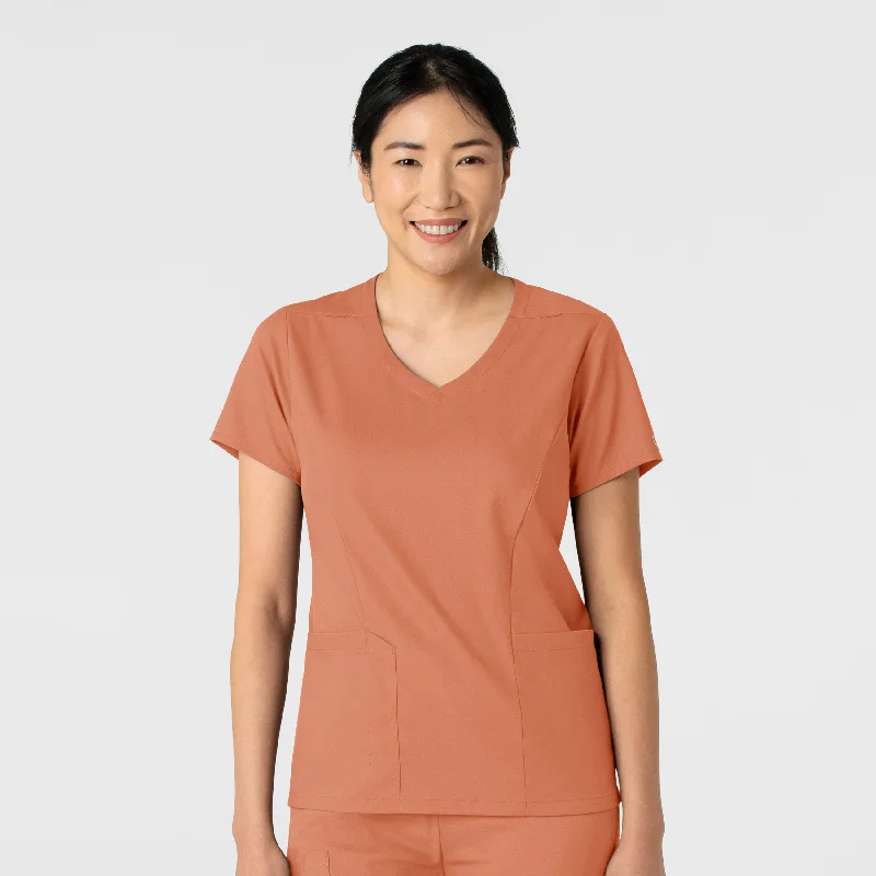 Boundless Women's 2-Pocket V-Neck Scrub Top - Terracotta Edgy Men's Punk