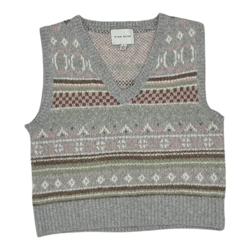 Vest Sweater By Pink Rose In Grey, Size:L Artistic Men's Avant