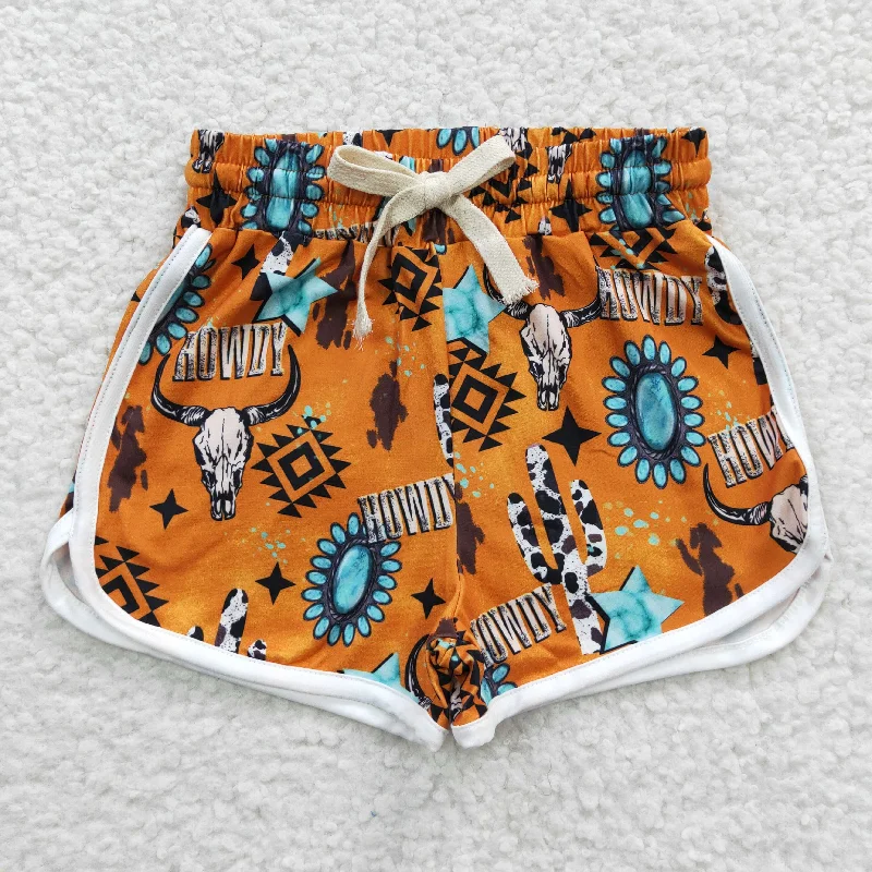 SS0090 Orange Highland Cow Western Boys Shorts Pants Masculine Men's 