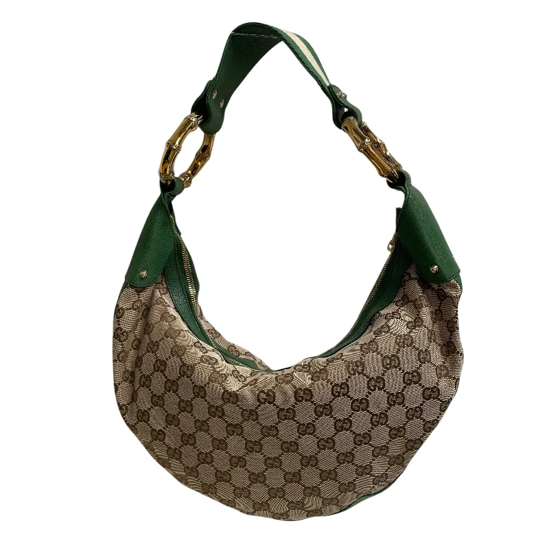 GUCCI/Hand Bag/Monogram/Leather/GRN/BAMBOO GOLD/ HOBO BAG Youthful Men's Pop