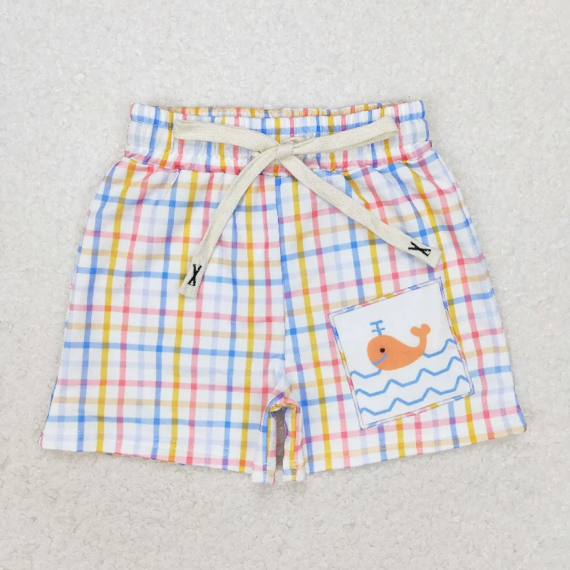 S0400 Whale blue yellow checkered trunks High quality custom kids shorts Traditional Men's Country S0400 Whale blue yellow checkered trunks High quality custom kids shorts Traditional Men's Country