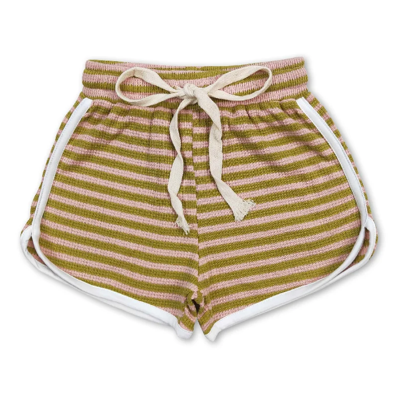 Pink green stripe cotton kids girls summer shorts Athletic Men's Compression