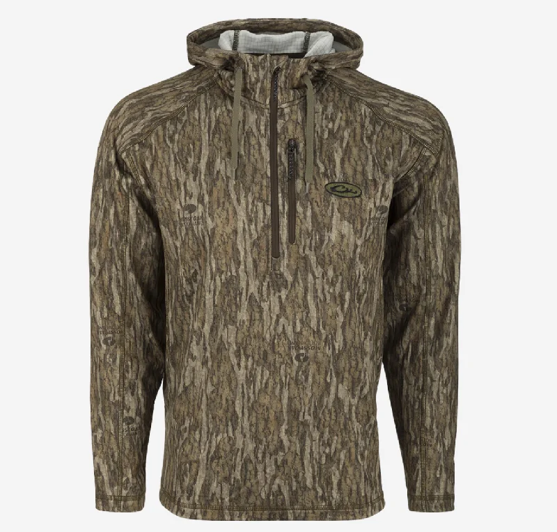 Drake MST Breathelite 1/4-Zip Camo Hooded Base Layer - Mossy Oak Bottomland Casual Men's Short