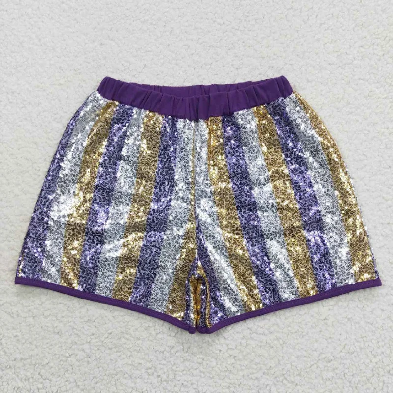 SS0118 Purple Sequin  Adult Girls Shorts Tailored