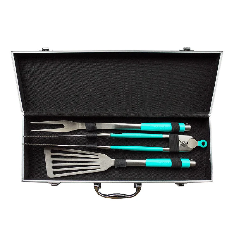 Toadfish Ultimate 3 piece Grill Set with Case- Tongs, Spatula, Fork Stylish Men's Neon