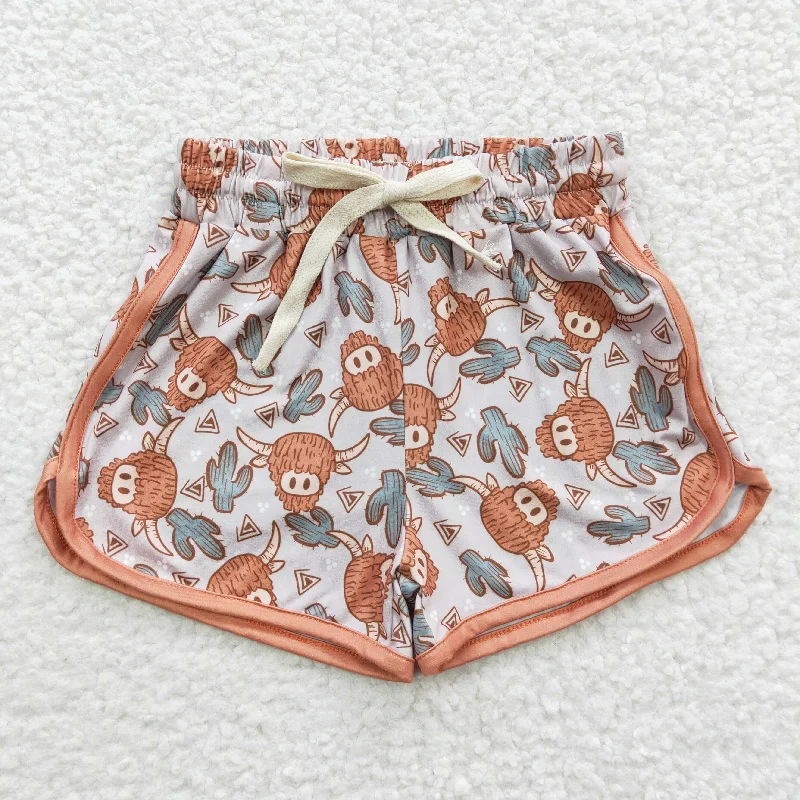 SS0089 Orange Highland Cow Cartoon Boys Shorts Pants Modern Men's Geometric