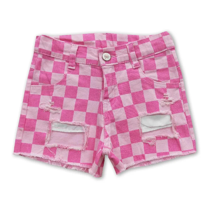 Pink plaid jeans baby girls summer denim shorts Gym