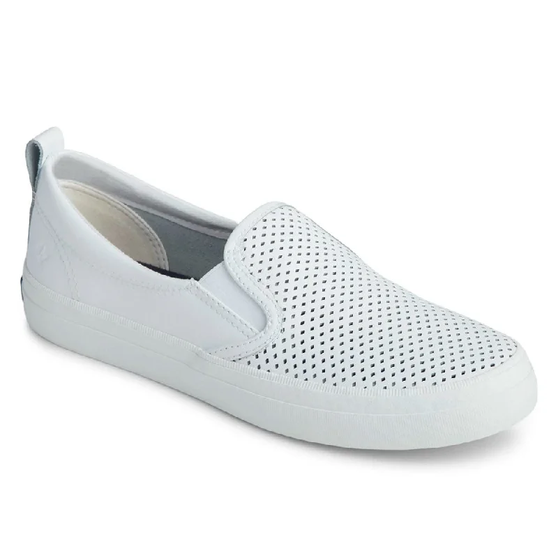 Sperry Women's Crest Twin Gore Leather Wave Perforated Sneaker- White Sleek Men's Contemporary 