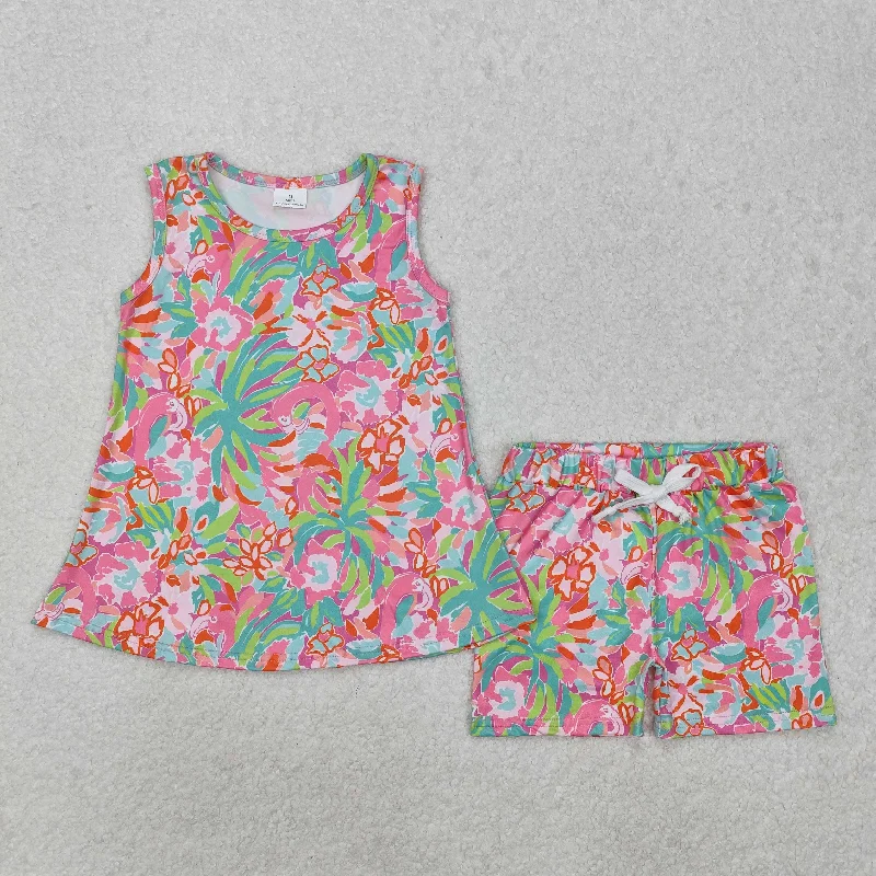 GSSO1749 Rose Red Green flower leaf vest shorts set Girls clothing sets summer outfit RTS 202501 Sharp Men's Italian GSSO1749 Rose Red Green flower leaf vest shorts set Girls clothing sets summer outfit RTS 202501 Sharp Men's Italian