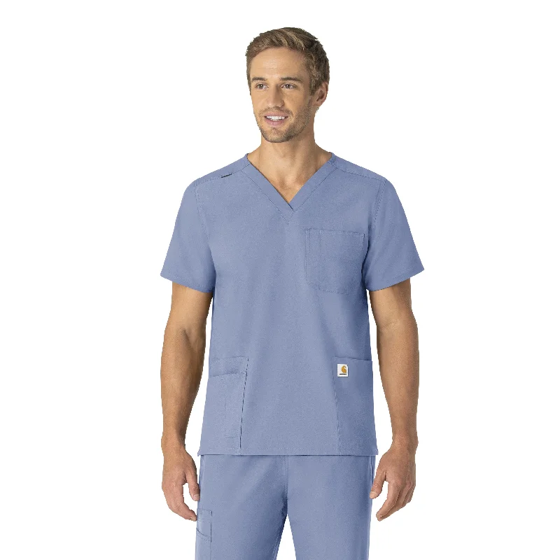 Carhartt Force Essentials Unisex V-Neck 6-Pocket Scrub Top - Ceil Blue Modern Men's 