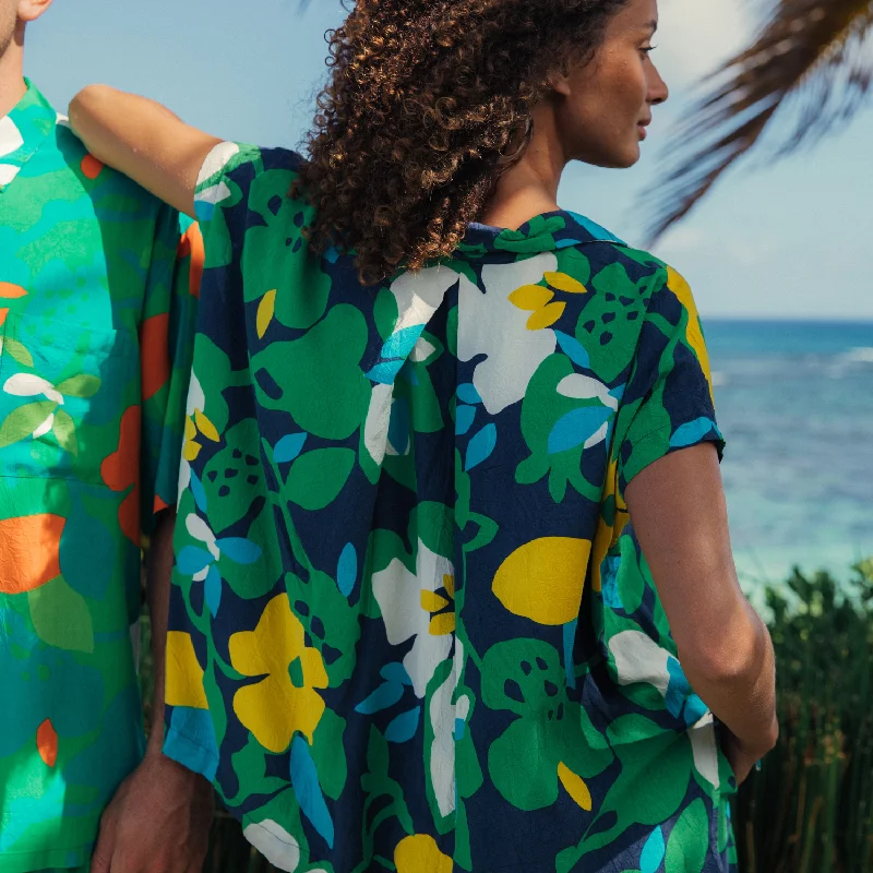 Modern Aloha Top - Hau Flower Blue Modern Men's Geometric