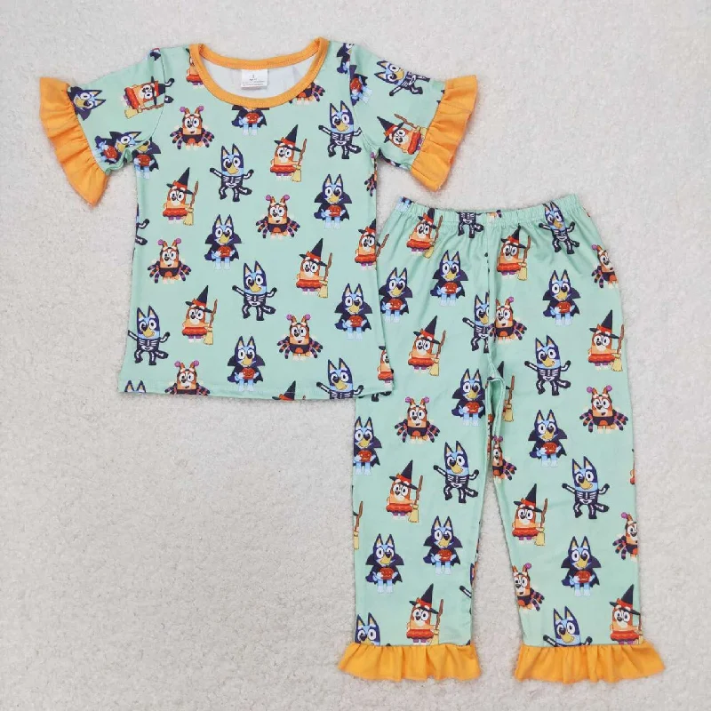 GSPO1573 Bluey Halloween pajama set with yellow and green lace shorts Sharp Men's Italian GSPO1573 Bluey Halloween pajama set with yellow and green lace shorts Sharp Men's Italian